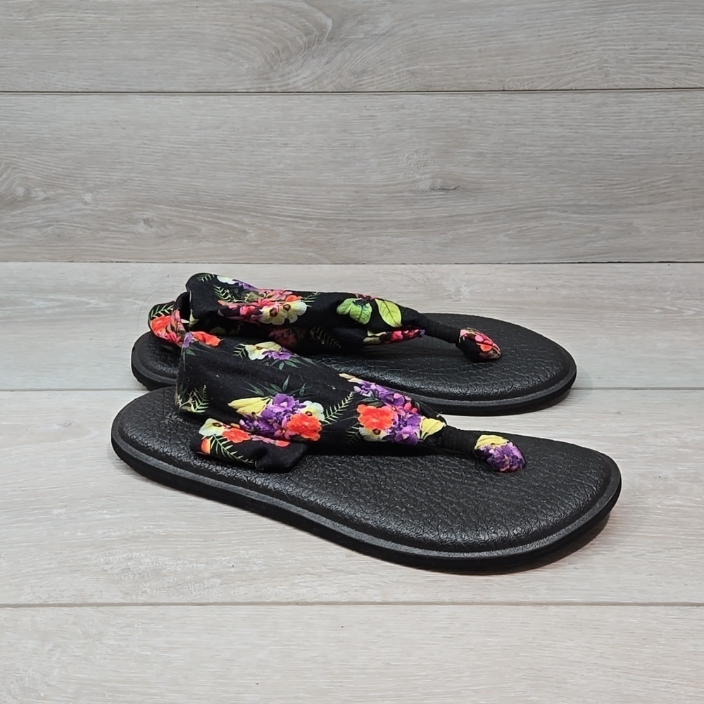Sanuk Women Floral Yoga Mat Sandals Flats Shoes Sz 8